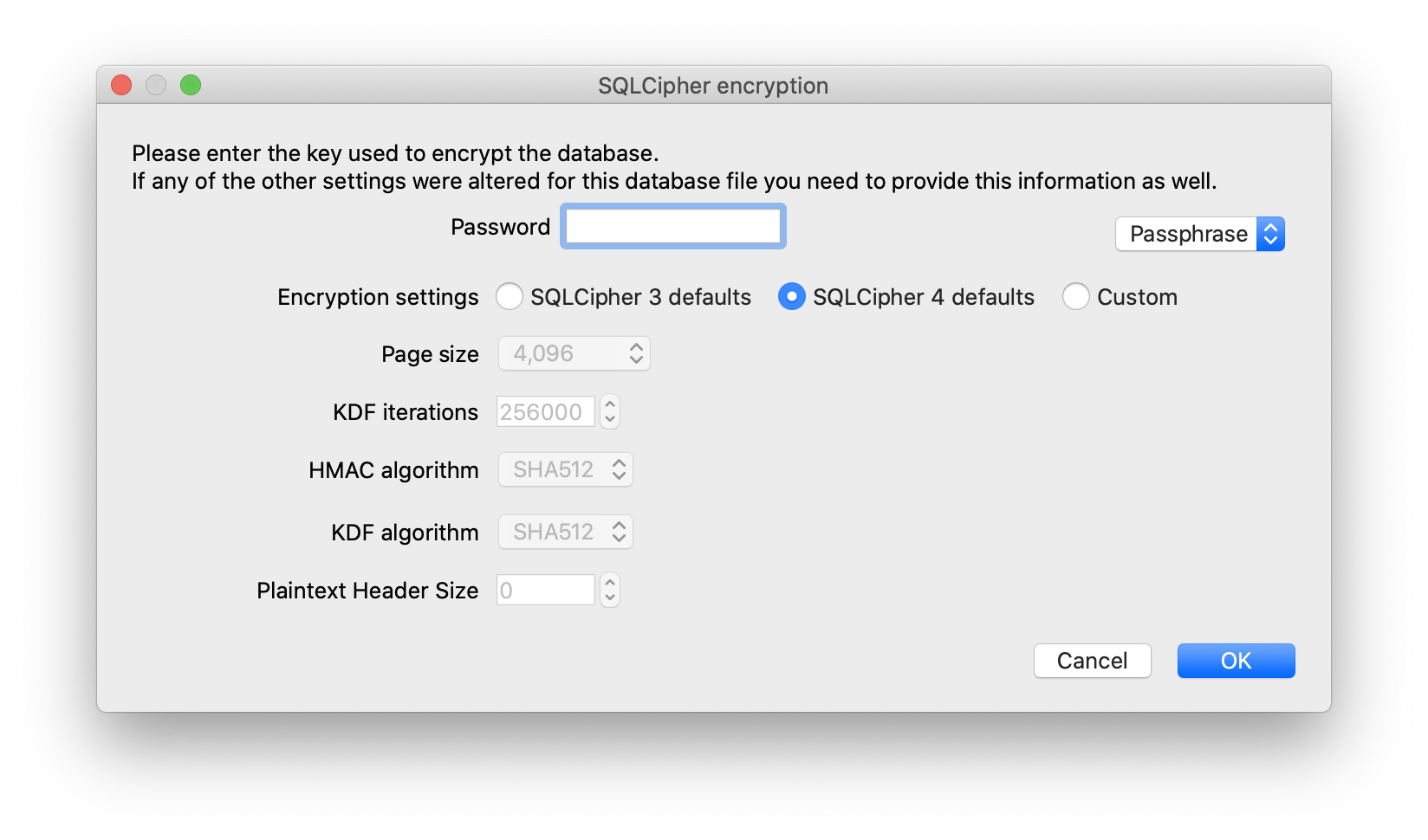 SQLCipher Encryption