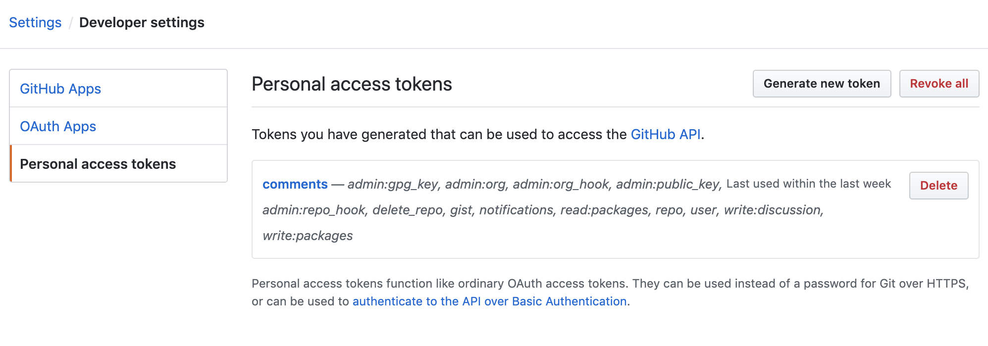 GitHub developer settings